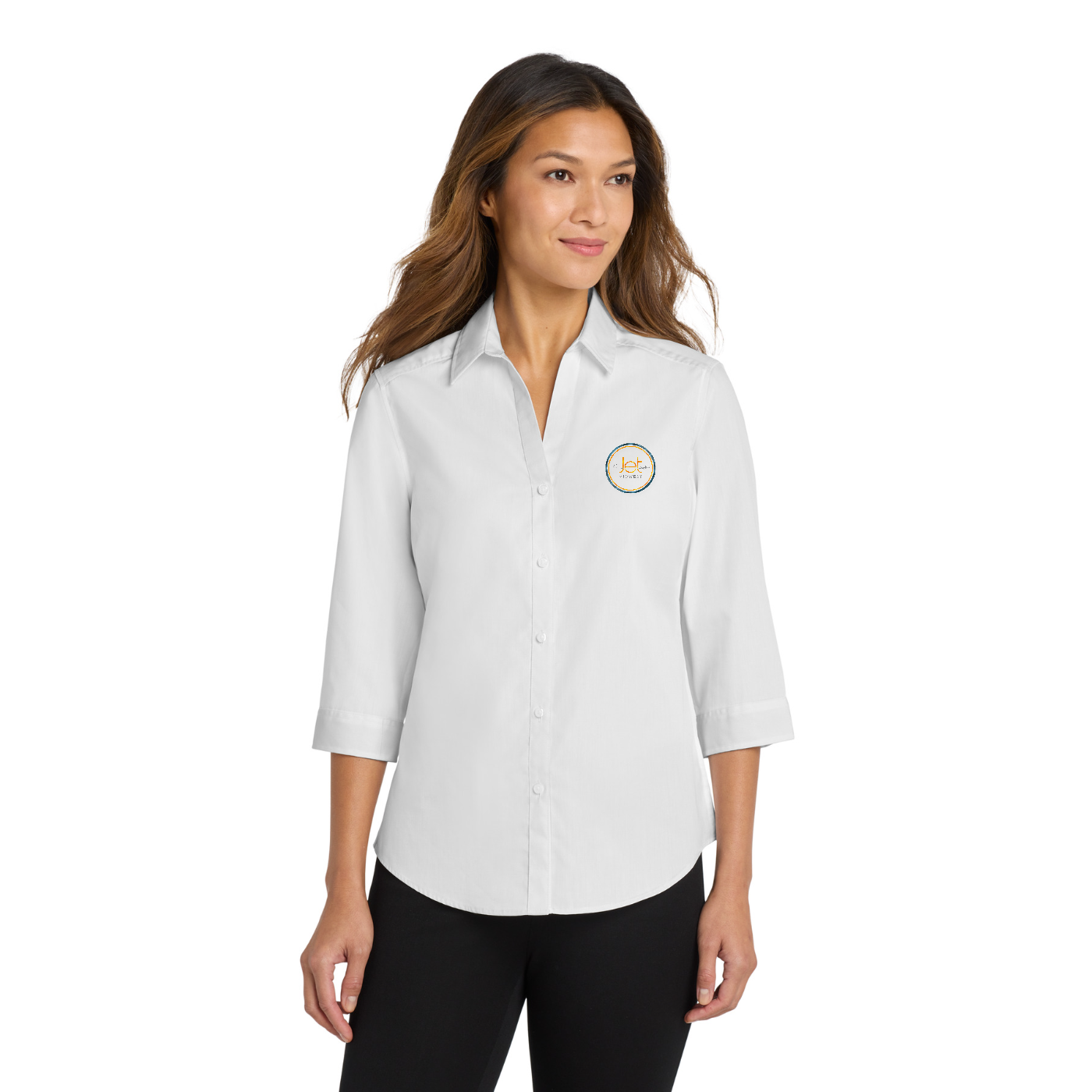 Port Authority Women's 3/4-Sleeve Carefree Poplin Shirt — model