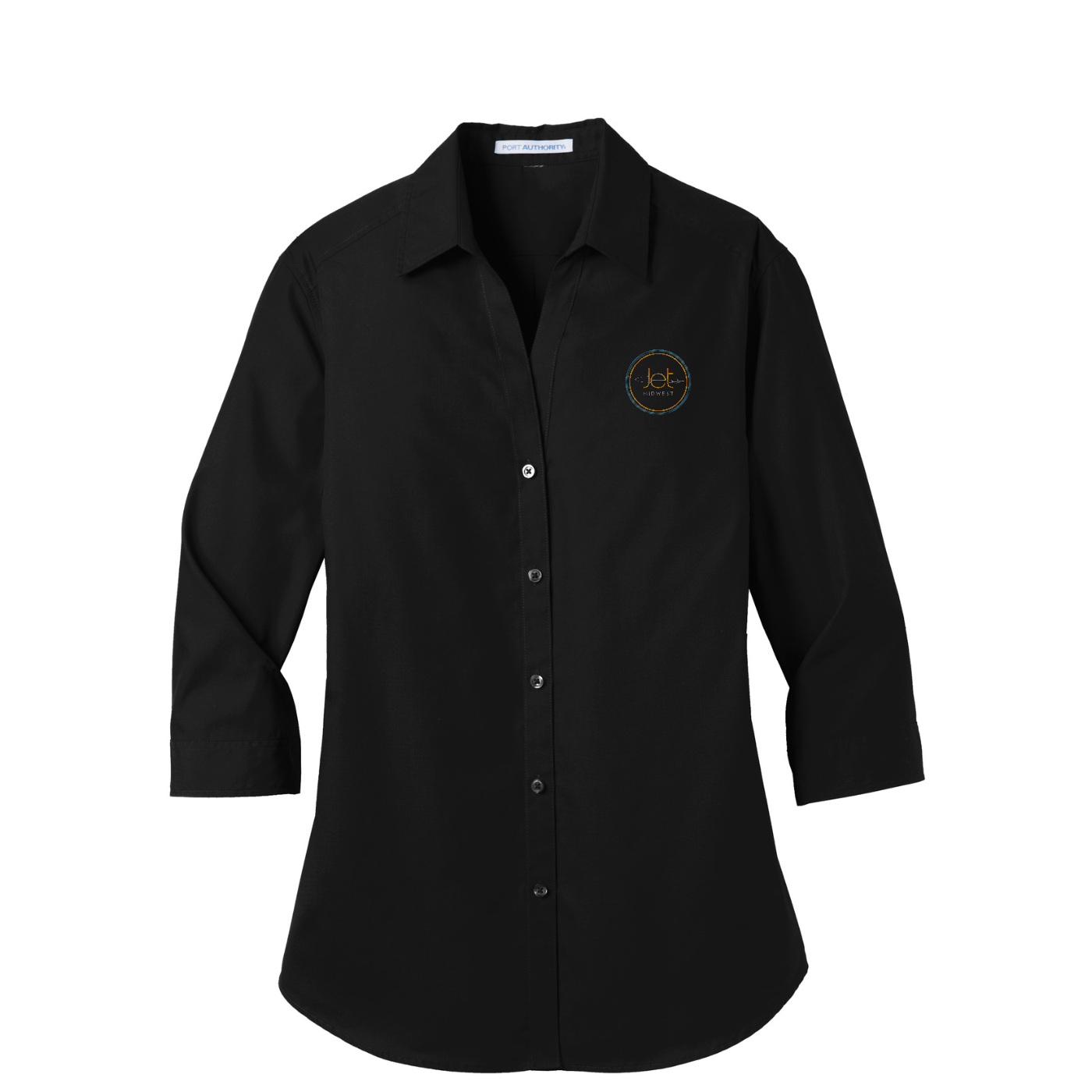 Port Authority Women's 3/4-Sleeve Carefree Poplin Shirt — Deep Black